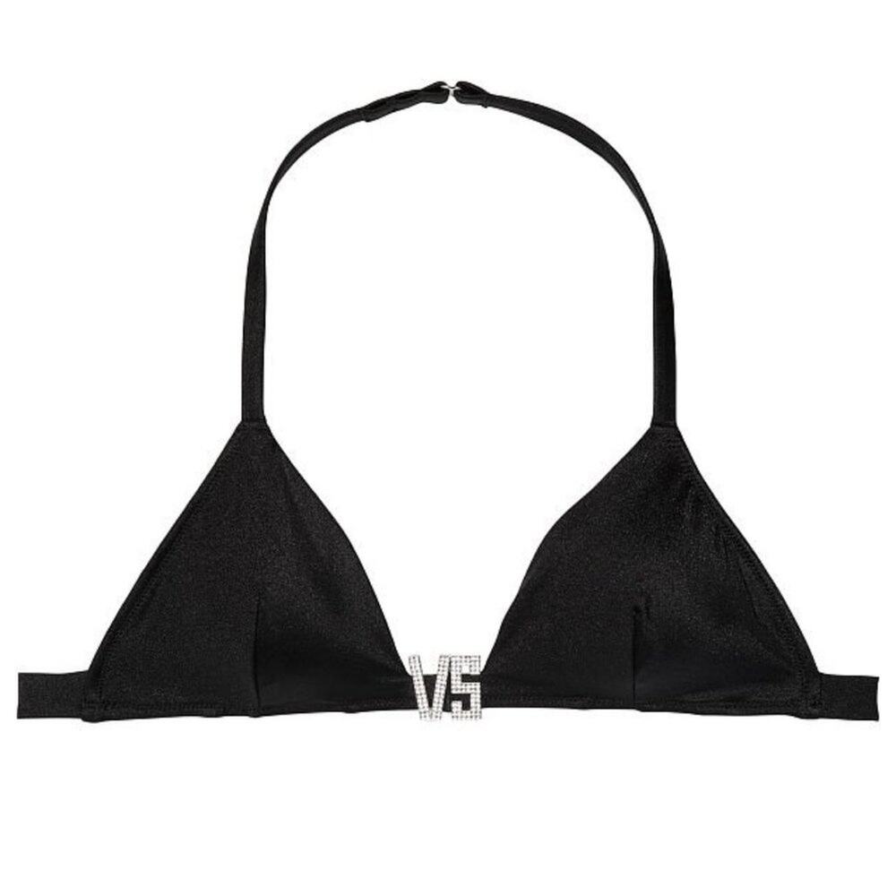 Victoria's Secret Swim VS Shine Hardware Halter Bikini Top Black Size XS NWT